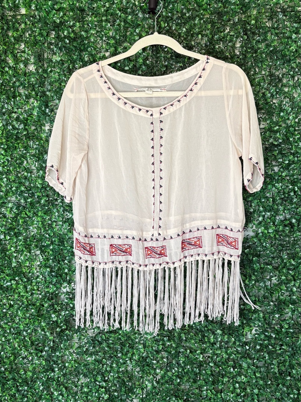 Chelsea & Violet Cream Fringe Embroidered Tunic